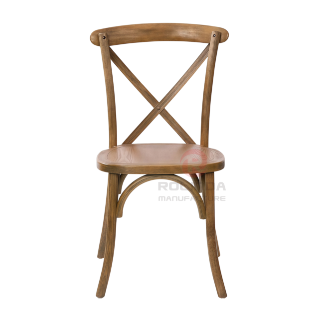 Light Brown Solid Elmwood X-Back Dining Chair Stackable Farmhouse Event Chair for Weddings