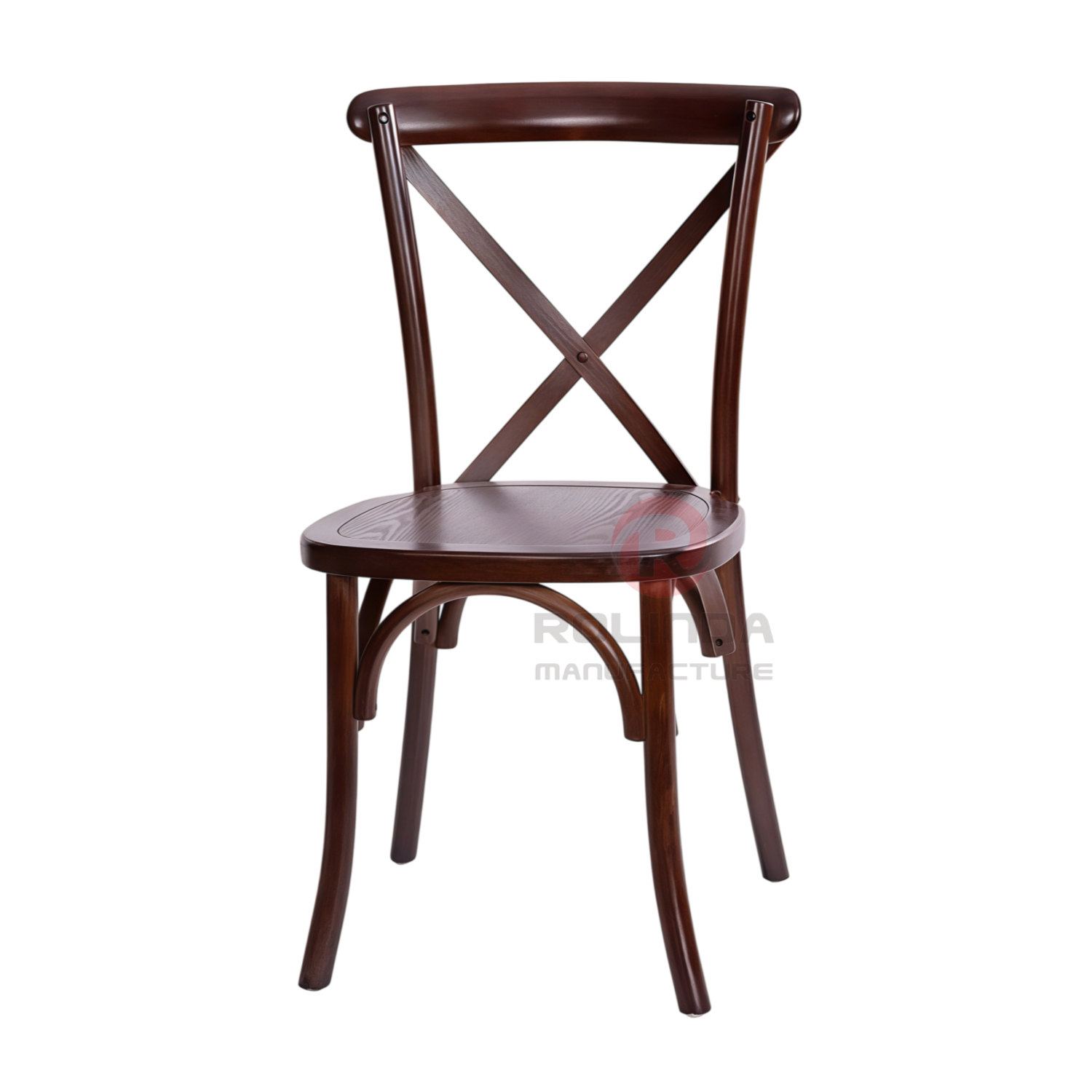 Dark Walnut Solid Elm Wood X-Back Dining Chair Commercial Stackable Restaurant Seating