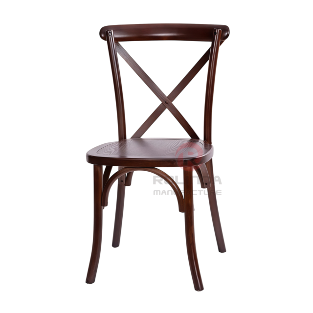 Dark Walnut Solid Elm Wood X-Back Dining Chair Commercial Stackable Restaurant Seating