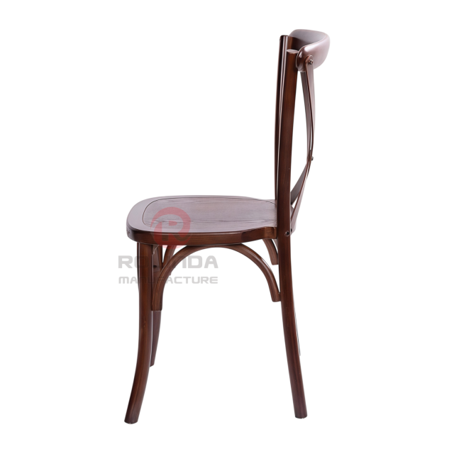 Dark Walnut Solid Elm Wood X-Back Dining Chair Commercial Stackable Restaurant Seating