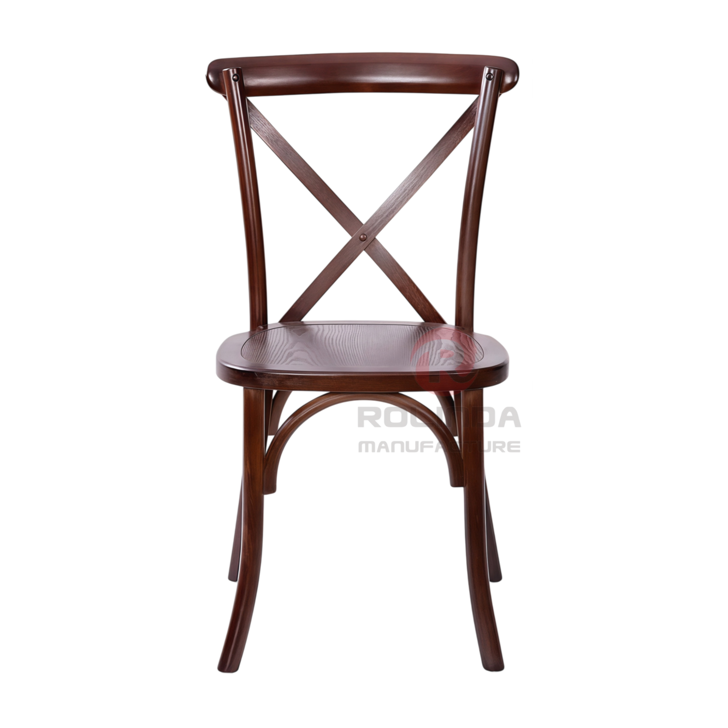 Dark Walnut Solid Elm Wood X-Back Dining Chair Commercial Stackable Restaurant Seating