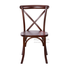 Dark Walnut Solid Elm Wood X-Back Dining Chair Commercial Stackable Restaurant Seating
