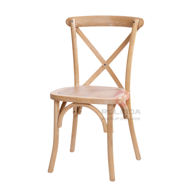 Whitewashed Natural Elmwood Cross Back Event Chair Fully Assembled Vineyard Dining Chair