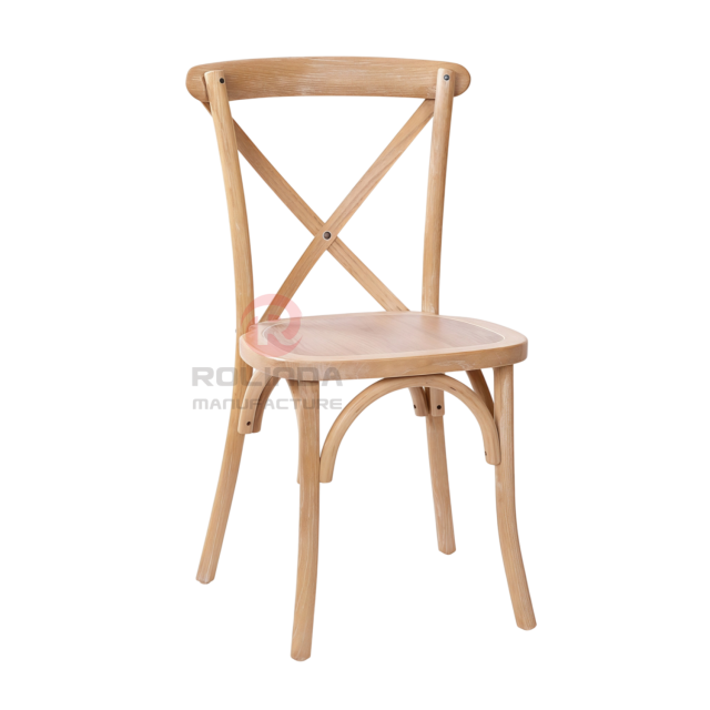 Whitewashed Natural Elmwood Cross Back Event Chair Fully Assembled Vineyard Dining Chair