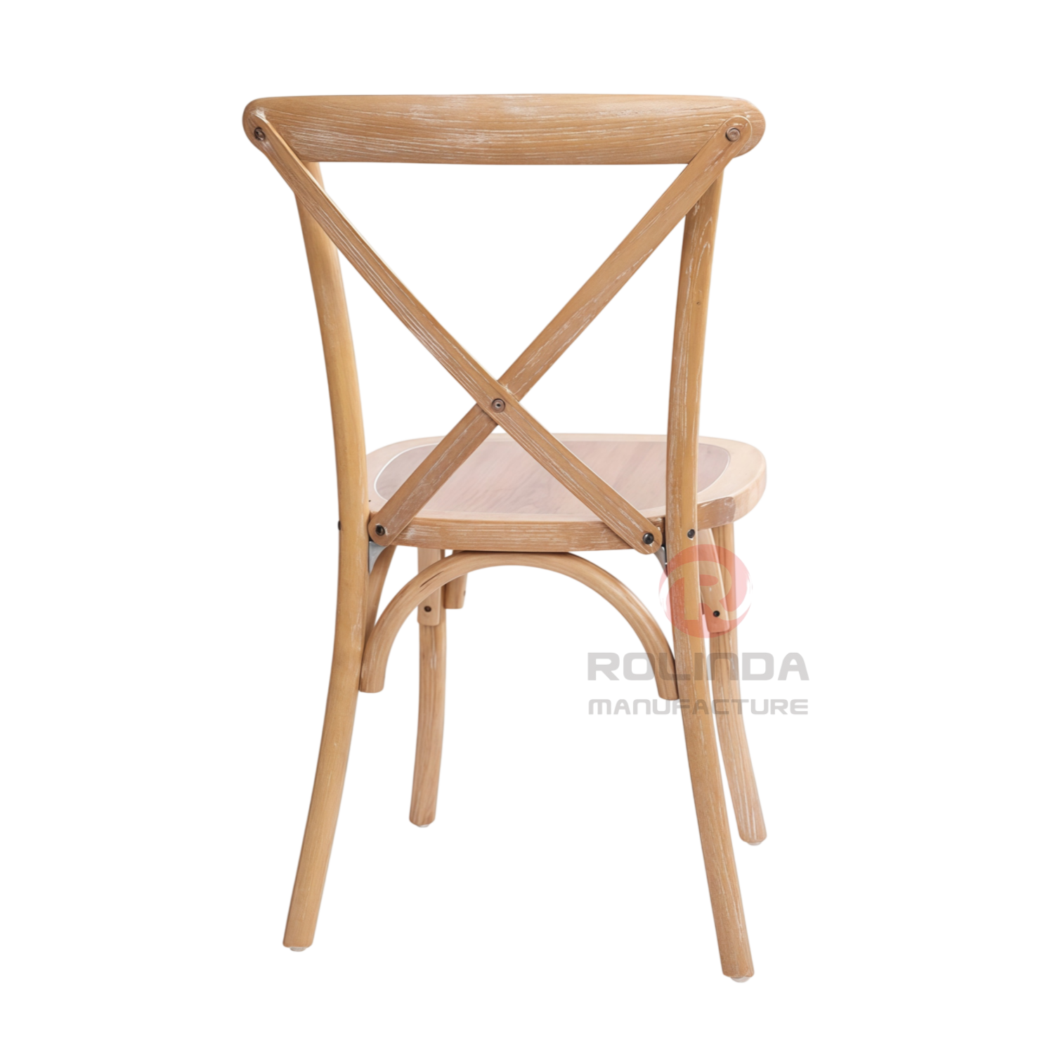 Whitewashed Natural Elmwood Cross Back Event Chair Fully Assembled Vineyard Dining Chair