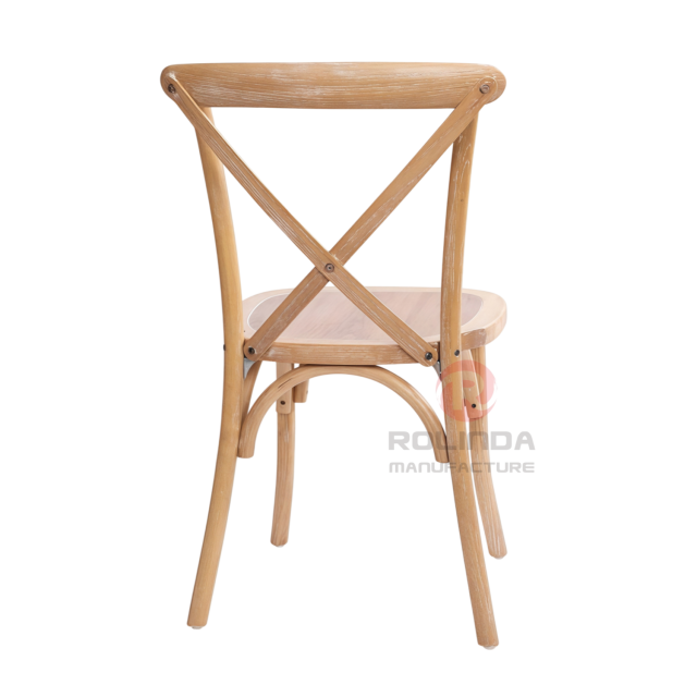Whitewashed Natural Elmwood Cross Back Event Chair Fully Assembled Vineyard Dining Chair
