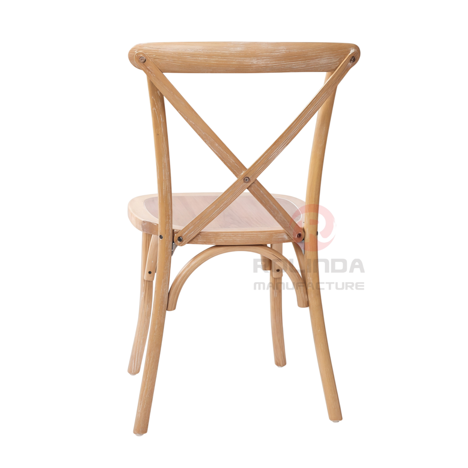 Whitewashed Natural Elmwood Cross Back Event Chair Fully Assembled Vineyard Dining Chair