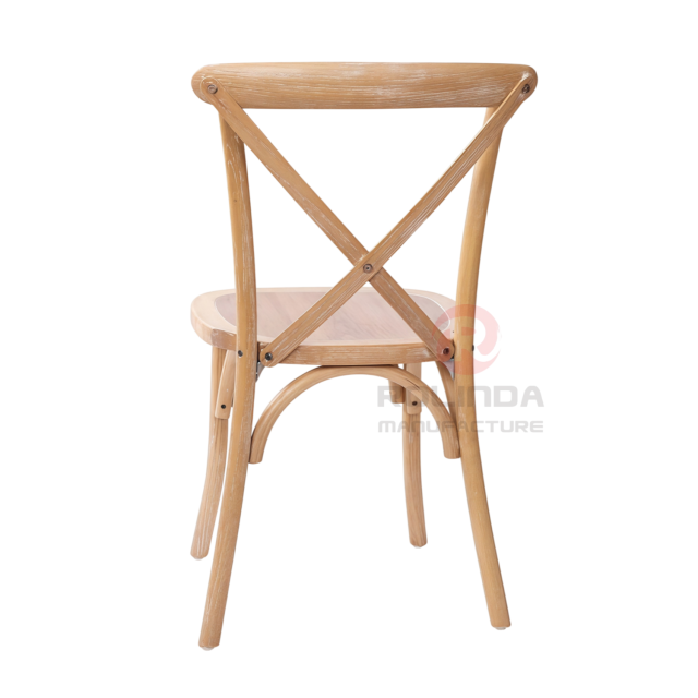 Whitewashed Natural Elmwood Cross Back Event Chair Fully Assembled Vineyard Dining Chair