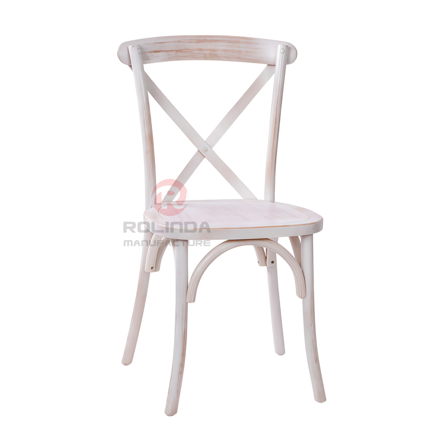 Distressed White Elm Wood Cross Back Dining Chair Vintage Country Bistro Chair for Banquet Halls