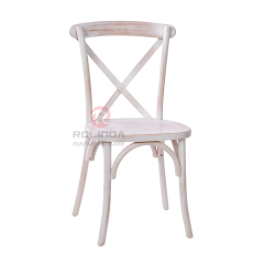Distressed White Elm Wood Cross Back Dining Chair Vintage Country Bistro Chair for Banquet Halls