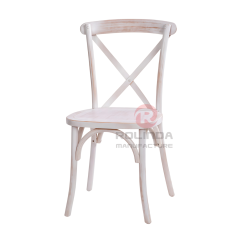 Distressed White Elm Wood Cross Back Dining Chair Vintage Country Bistro Chair for Banquet Halls