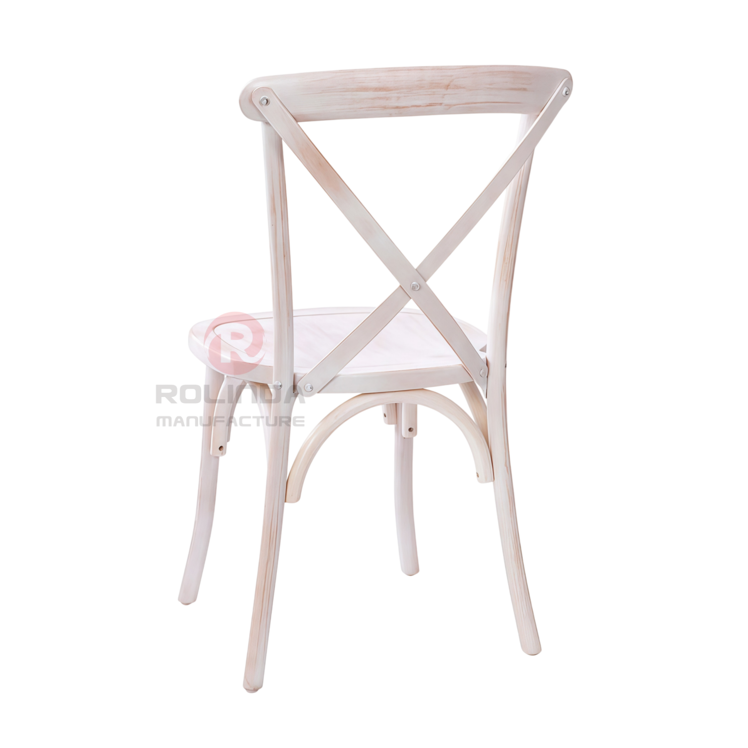 Distressed White Elm Wood Cross Back Dining Chair Vintage Country Bistro Chair for Banquet Halls