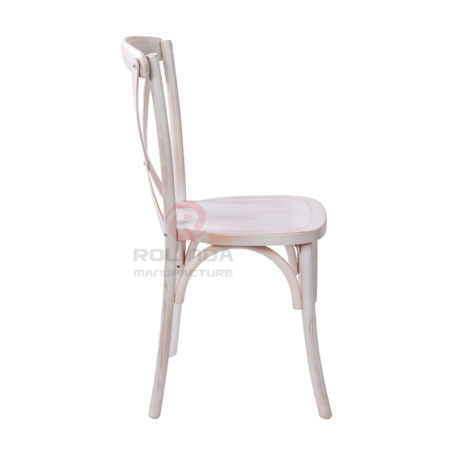 Distressed White Elm Wood Cross Back Dining Chair Vintage Country Bistro Chair for Banquet Halls