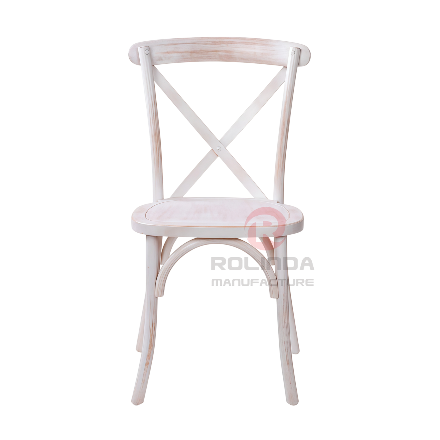 Distressed White Elm Wood Cross Back Dining Chair Vintage Country Bistro Chair for Banquet Halls