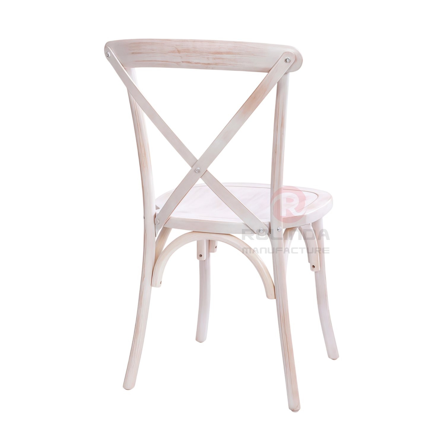 Distressed White Elm Wood Cross Back Dining Chair Vintage Country Bistro Chair for Banquet Halls