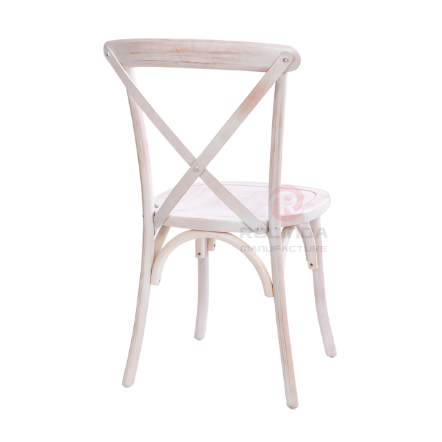 Distressed White Elm Wood Cross Back Dining Chair Vintage Country Bistro Chair for Banquet Halls