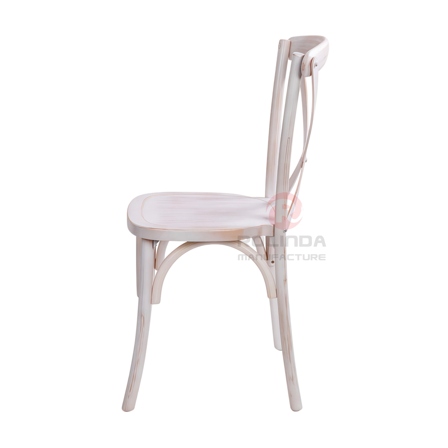 Distressed White Elm Wood Cross Back Dining Chair Vintage Country Bistro Chair for Banquet Halls