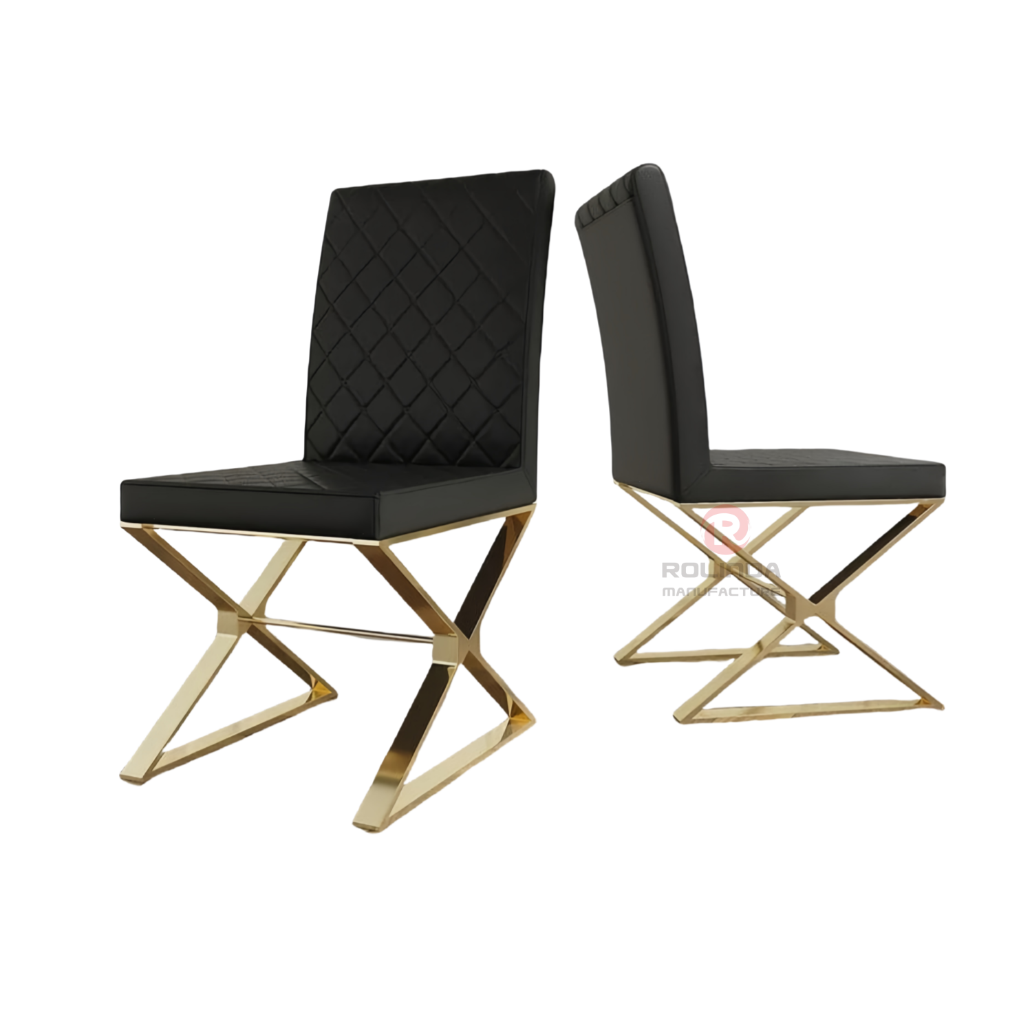 Pearl White Quilted PU Leather High-Back Dining Side Chair Modern Glam Gold Base Accent Chair