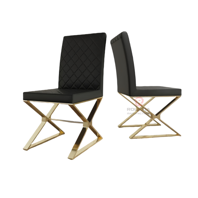 Pearl White Quilted PU Leather High-Back Dining Side Chair Modern Glam Gold Base Accent Chair