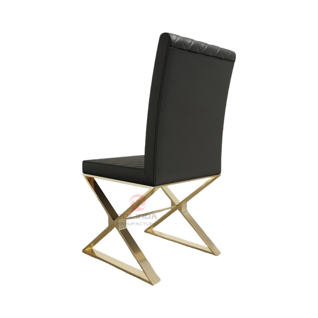 Pearl White Quilted PU Leather High-Back Dining Side Chair Modern Glam Gold Base Accent Chair