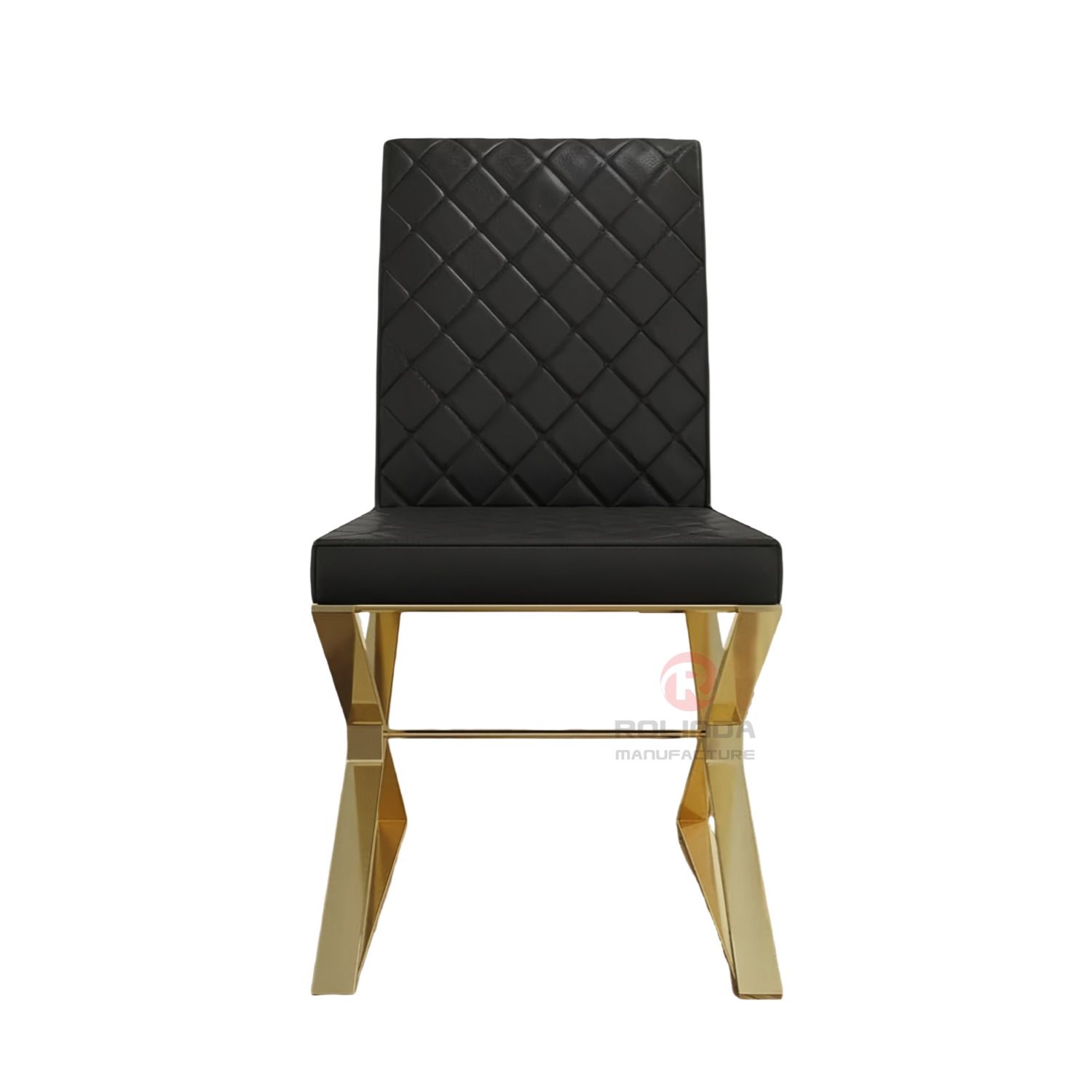 Pearl White Quilted PU Leather High-Back Dining Side Chair Modern Glam Gold Base Accent Chair