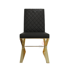 Pearl White Quilted PU Leather High-Back Dining Side Chair Modern Glam Gold Base Accent Chair
