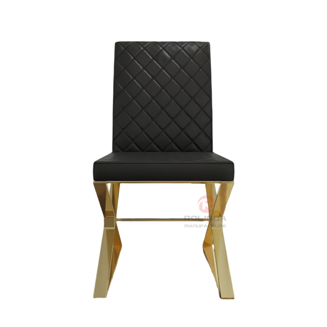 Pearl White Quilted PU Leather High-Back Dining Side Chair Modern Glam Gold Base Accent Chair