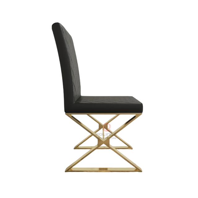 Pearl White Quilted PU Leather High-Back Dining Side Chair Modern Glam Gold Base Accent Chair