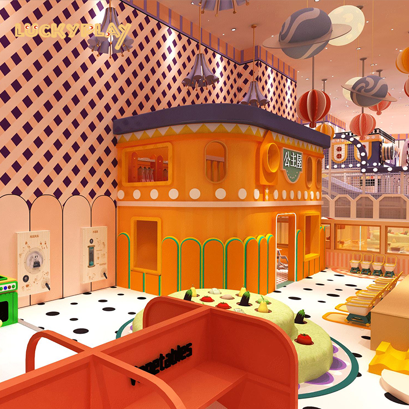 Red chinoiserie kids indoor playground equipment