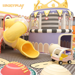 Two levels of indoor playground equipment