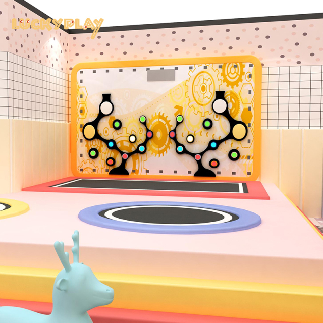 Two levels of indoor playground equipment