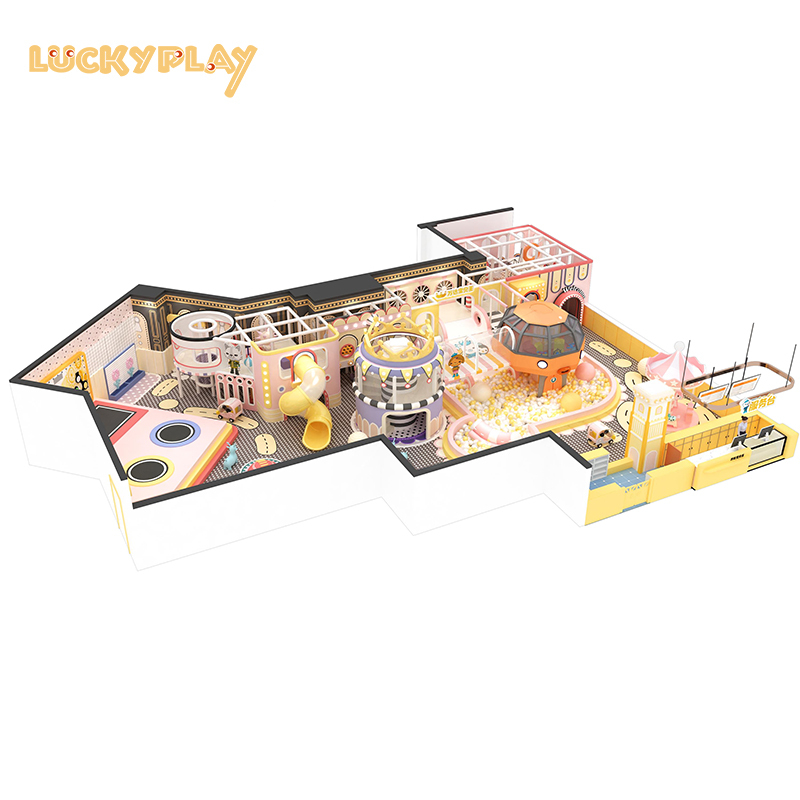 Two levels of indoor playground equipment