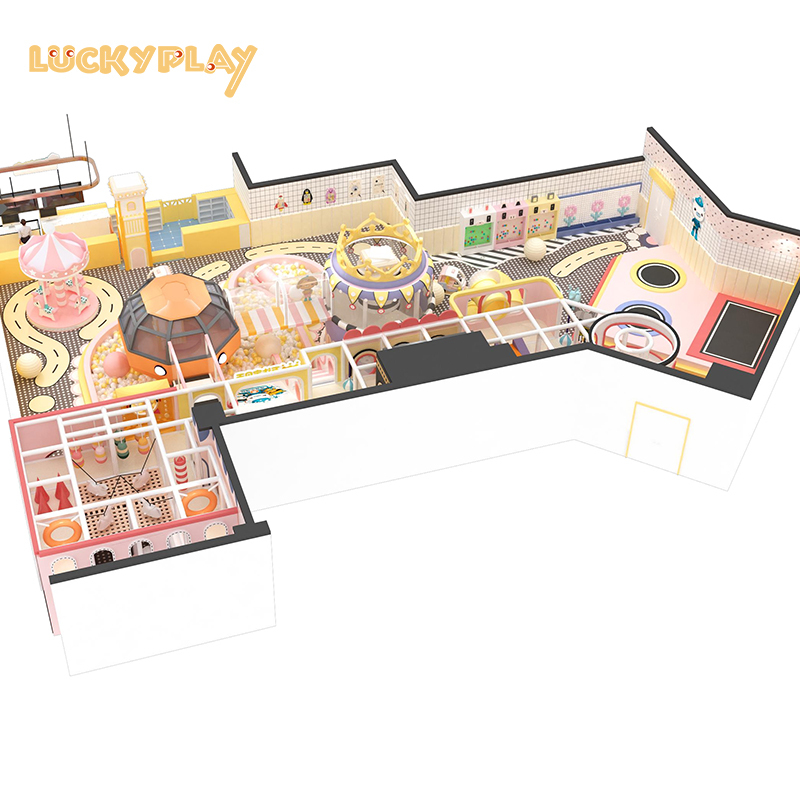 Two levels of indoor playground equipment