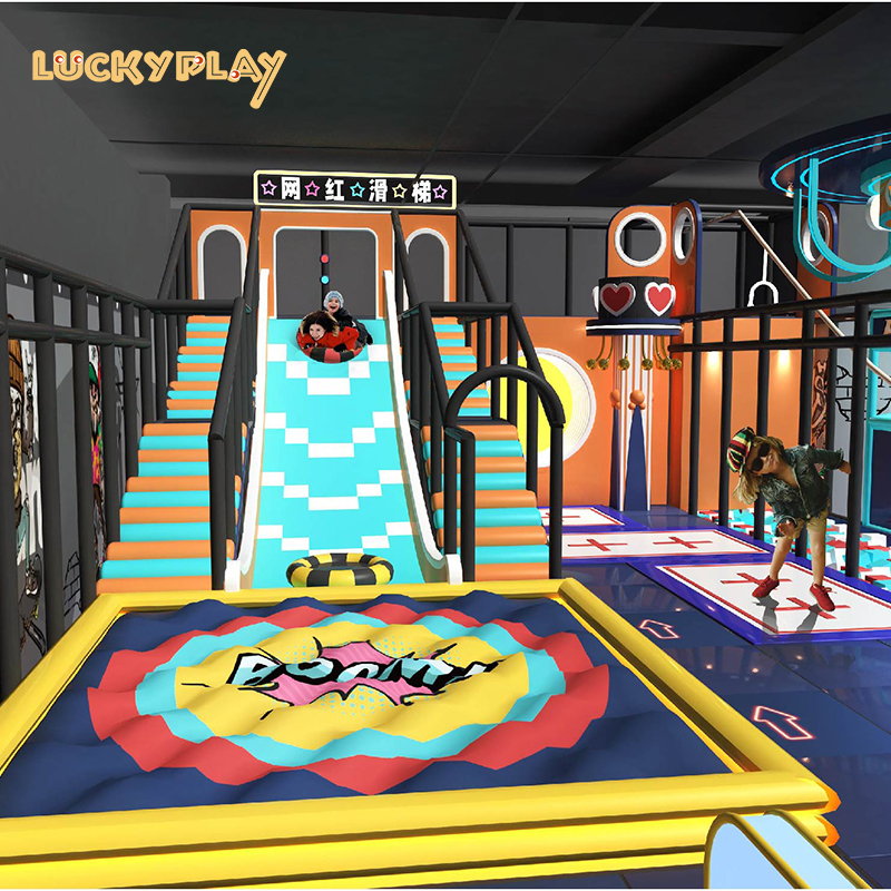 Large fun indoor trampoline park for children