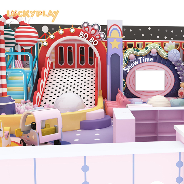 Indoor playground with large slide ball pool