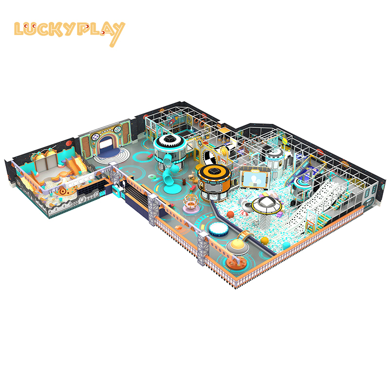 Space themed trampoline slide ball pool indoor playground