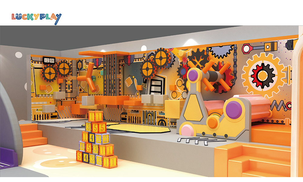 Custom LED neon Adventure Maze indoor playground with multiple crazy slides, ball pits and climbing areas