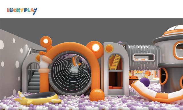 Custom LED neon Adventure Maze indoor playground with multiple crazy slides, ball pits and climbing areas