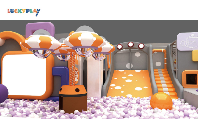 Custom LED neon Adventure Maze indoor playground with multiple crazy slides, ball pits and climbing areas