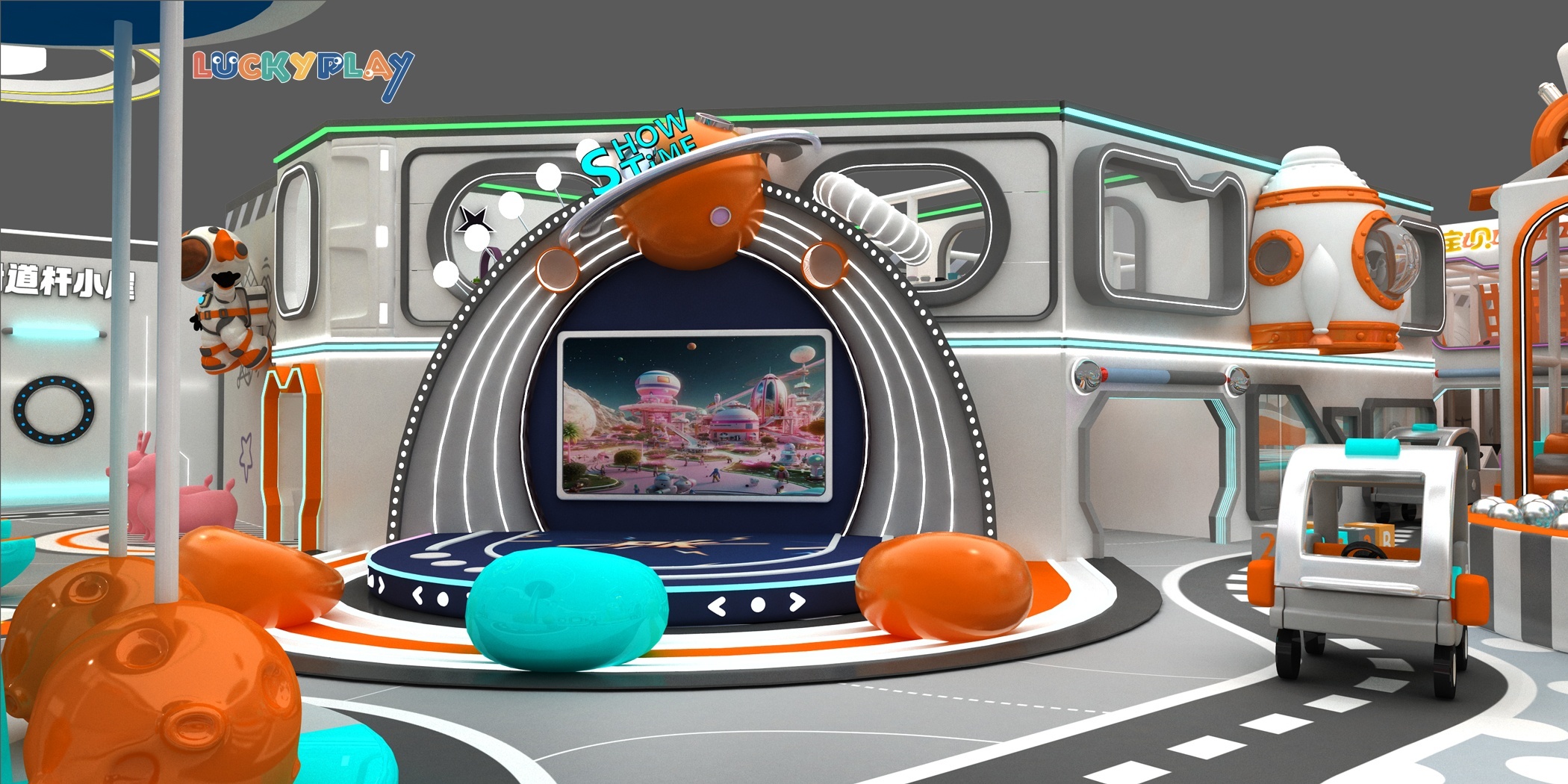 Rendering of space-themed indoor playground