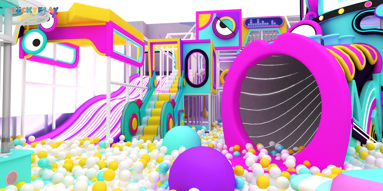 Design drawing of a grotesque sound wave park style indoor playground