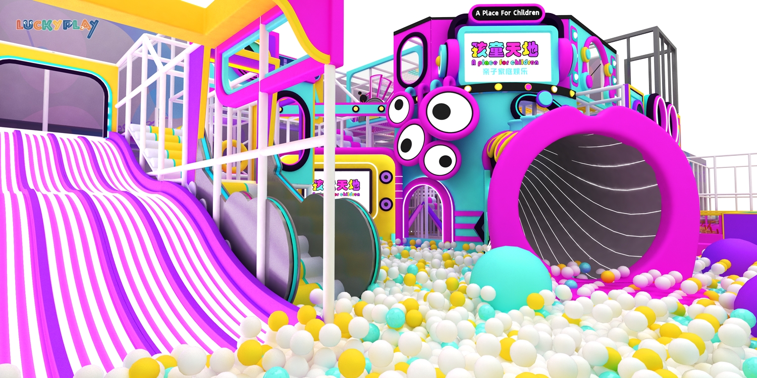 Design drawing of a grotesque sound wave park style indoor playground