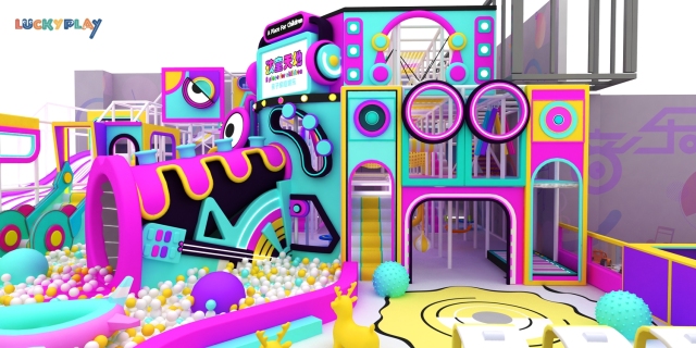 Design drawing of a grotesque sound wave park style indoor playground
