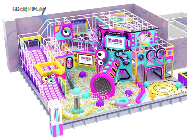 Design drawing of a grotesque sound wave park style indoor playground