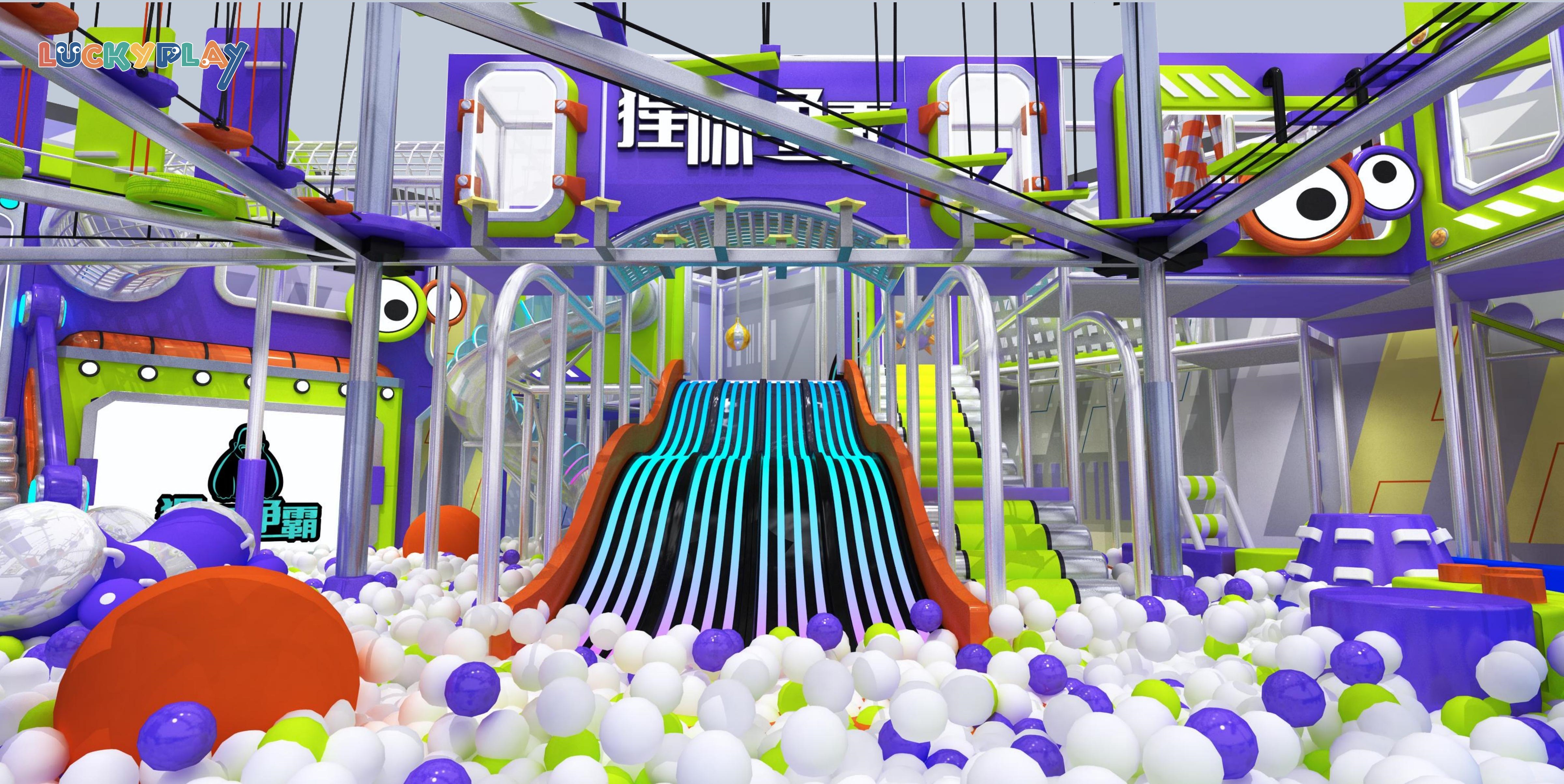 High Altitude Adventure Indoor Playground with Rope Trails Obstacle Tracks and Elevated Activity Platforms