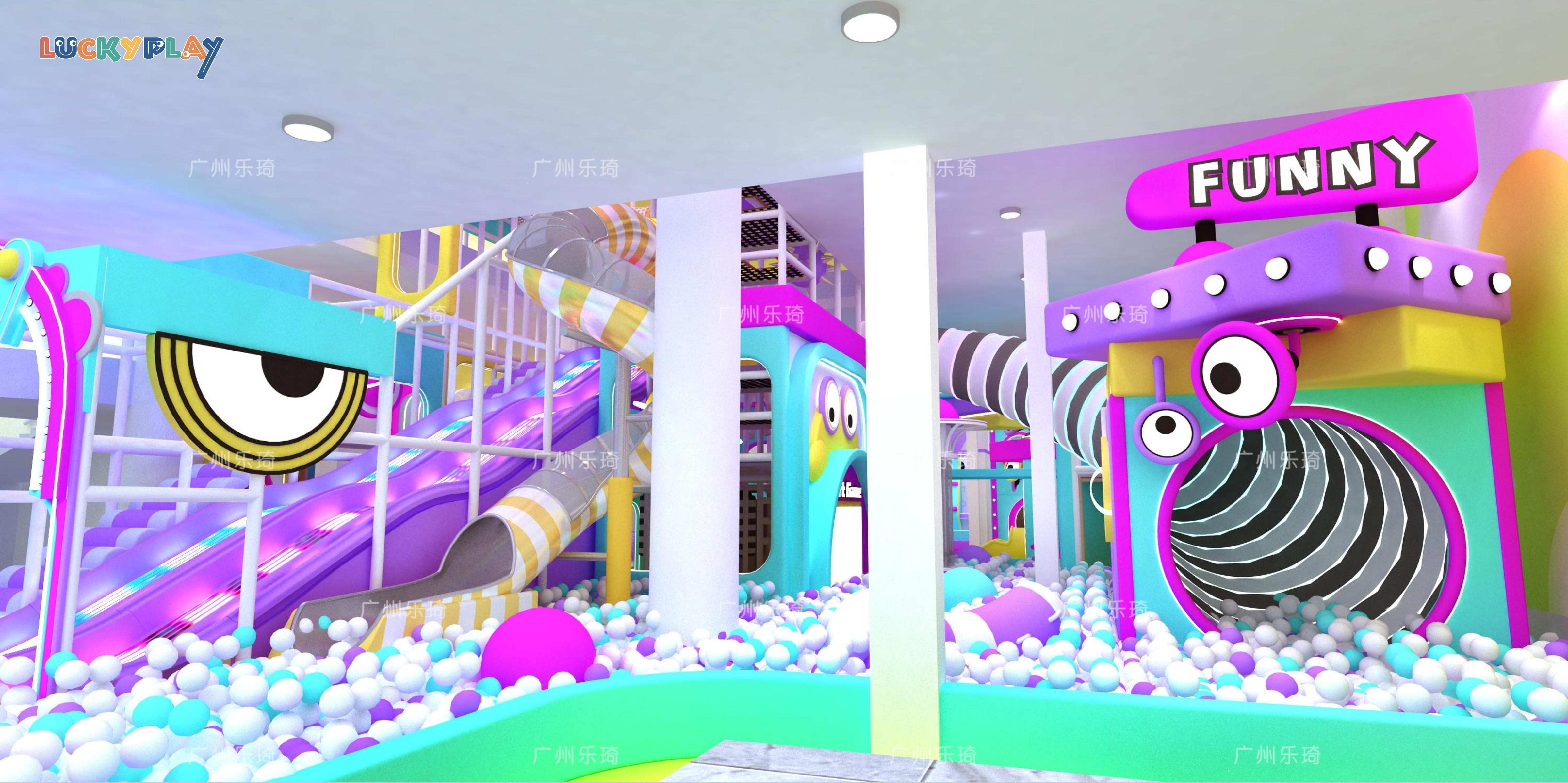 Grotesque Music Theme Indoor Playground with Rhythm Tunnels Vibrant Slides and Creative Soft Play