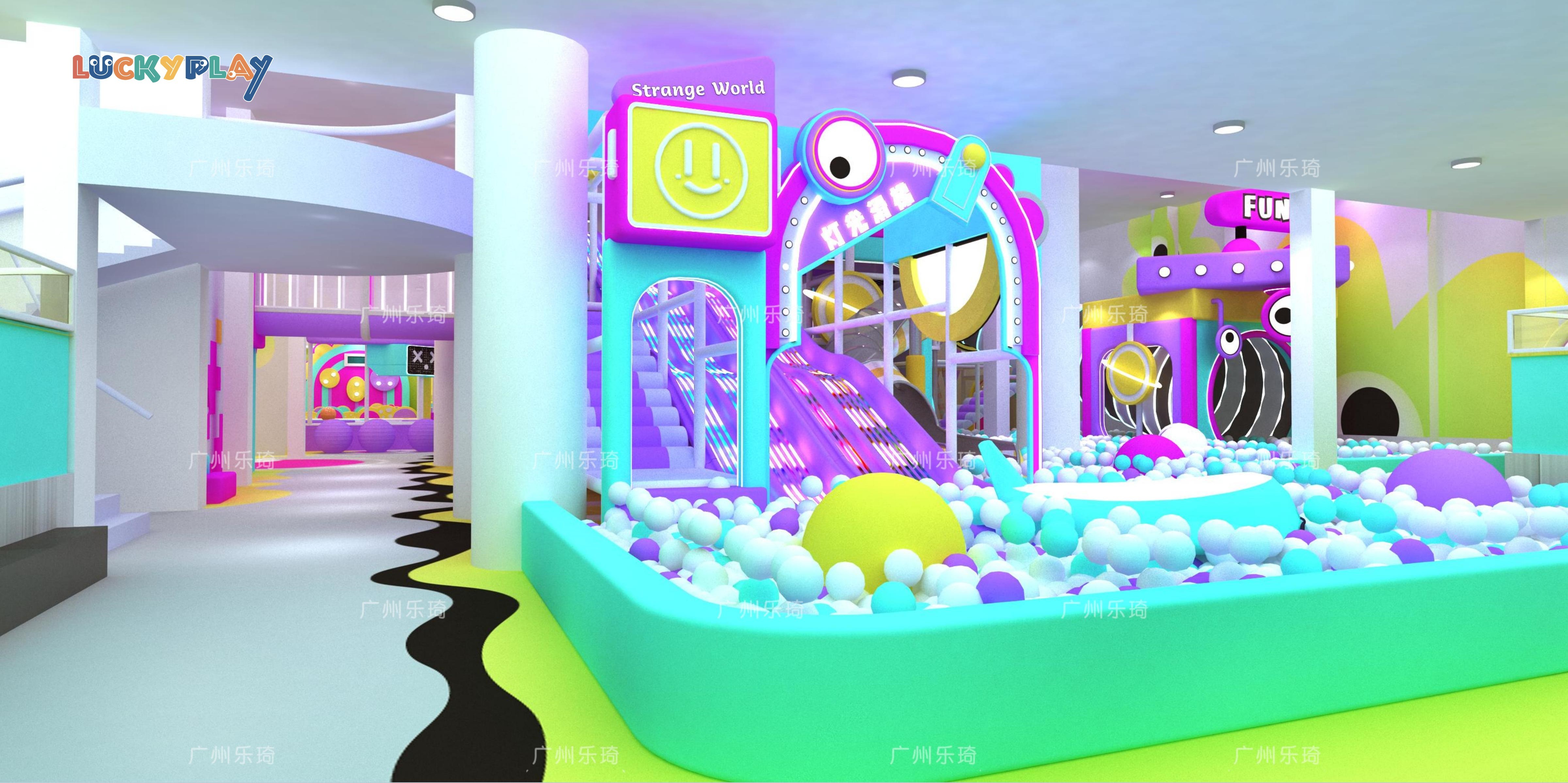 Grotesque Music Indoor Playground with Wavy Slides Neon Beats and Immersive Sound Play Zones