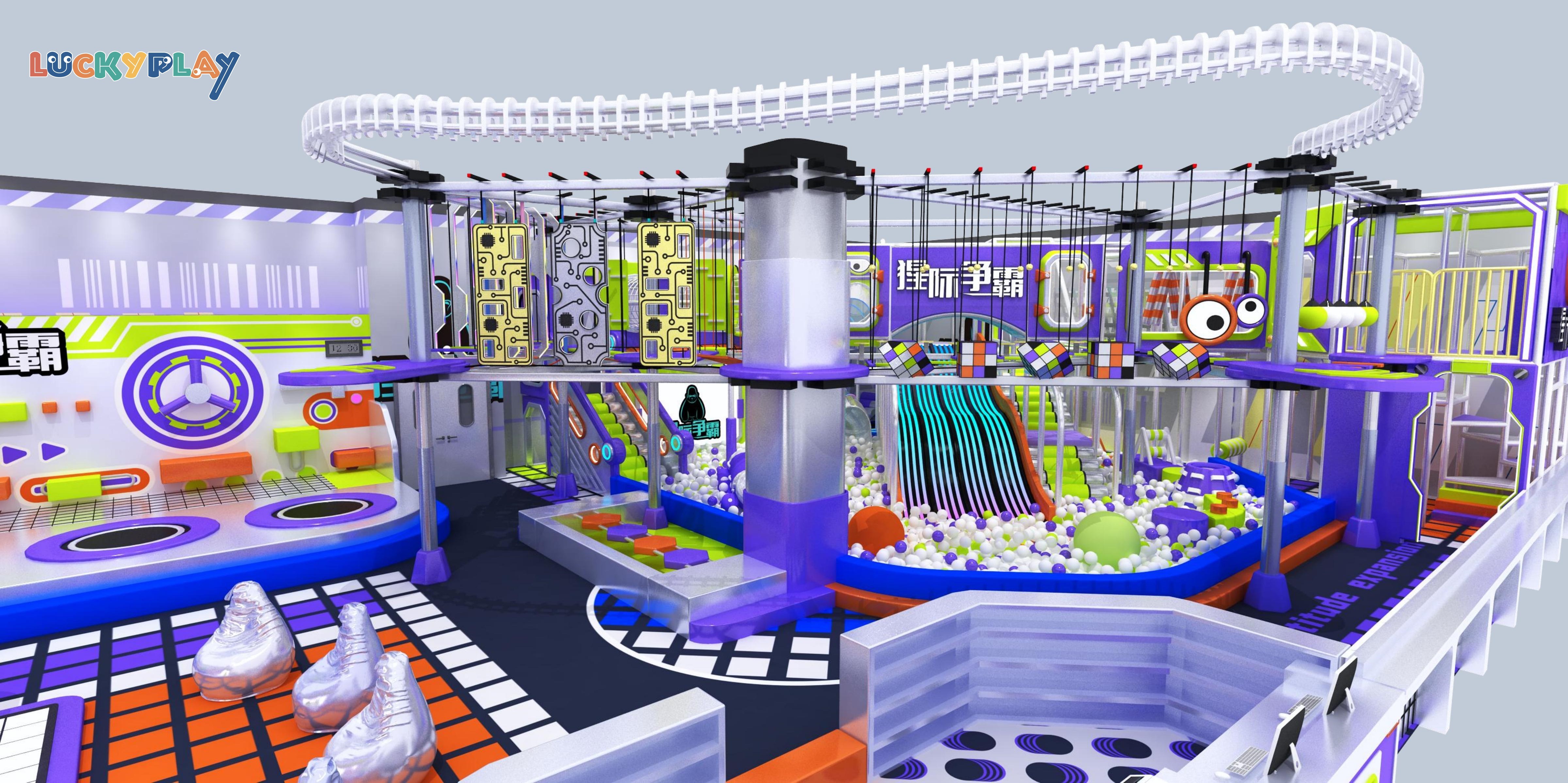 Adventure Challenge Indoor Playground with High Rope Courses Climbing Towers and Multi Level Soft Play Zones