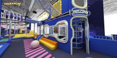 Adventure Indoor Playground with Double Spiral Slide Zipline Challenge and High Level Obstacle Zones