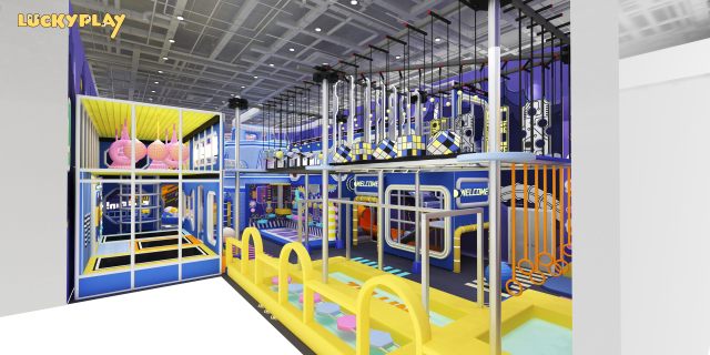 Adventure Indoor Playground with Double Spiral Slide Zipline Challenge and High Level Obstacle Zones